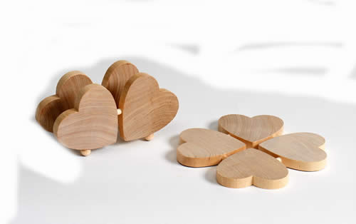 beechwood heart trivets